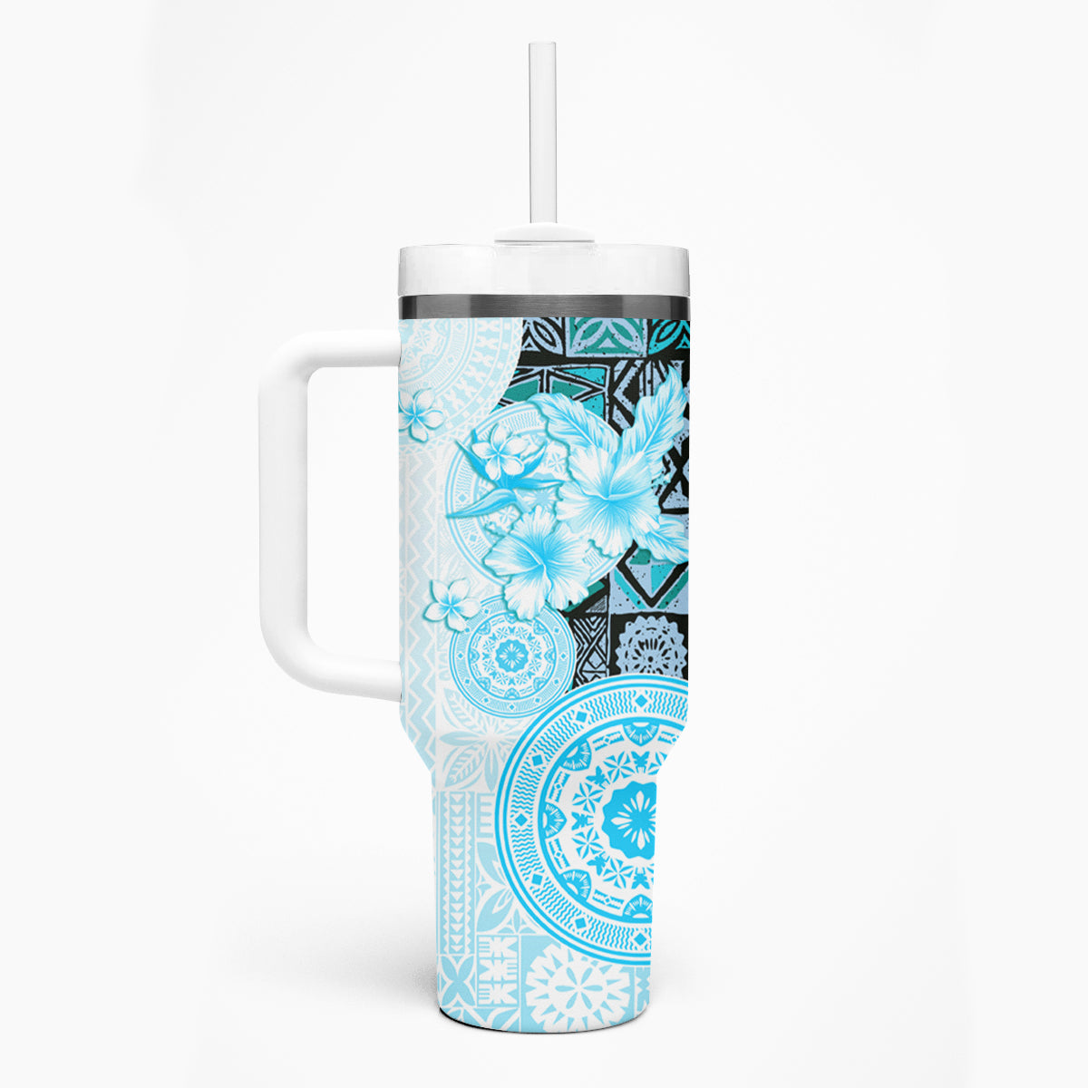 Fiji Tumbler With Handle Masi Tapa Pattern Blue