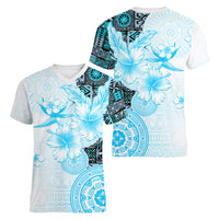 Fiji Women V Neck T Shirt Masi Tapa Pattern Blue LT05 - Polynesian Pride