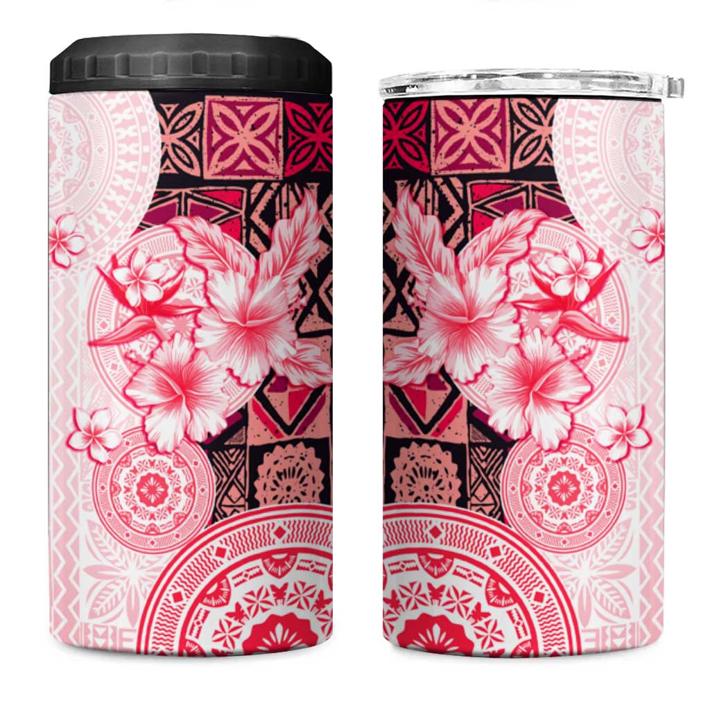 Fiji 4 in 1 Can Cooler Tumbler Masi Tapa Pattern Red