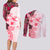 Fiji Couples Matching Long Sleeve Bodycon Dress and Long Sleeve Button Shirt Masi Tapa Pattern Red LT05 - Polynesian Pride