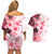 Fiji Couples Matching Off Shoulder Short Dress and Hawaiian Shirt Masi Tapa Pattern Red LT05 - Polynesian Pride