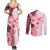 Fiji Couples Matching Summer Maxi Dress and Long Sleeve Button Shirt Masi Tapa Pattern Red LT05 - Polynesian Pride