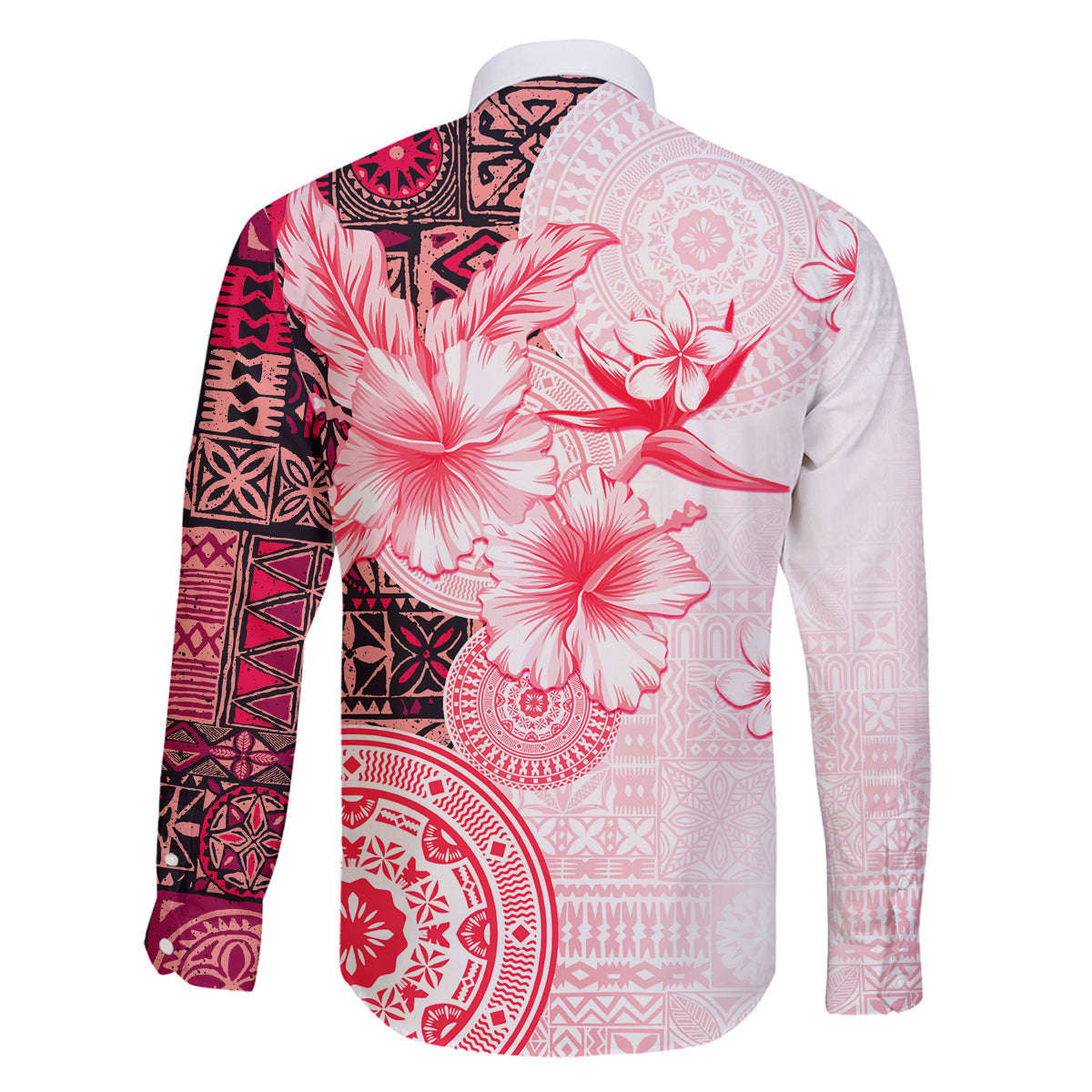 Fiji Family Matching Off Shoulder Short Dress and Hawaiian Shirt Masi Tapa Pattern Red LT05 - Polynesian Pride