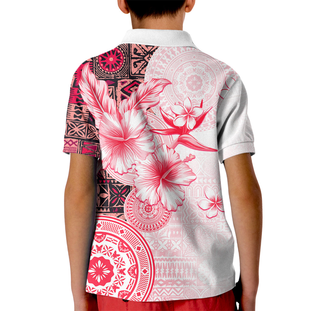 Fiji Kid Polo Shirt Masi Tapa Pattern Red LT05 - Polynesian Pride