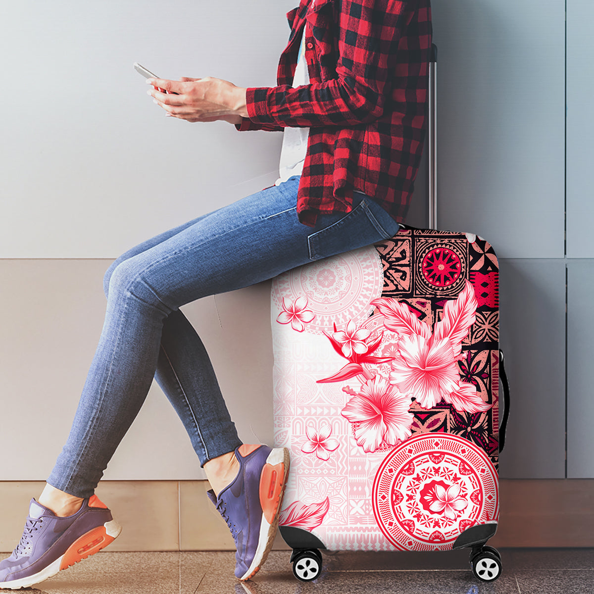 Fiji Luggage Cover Masi Tapa Pattern Red LT05 - Polynesian Pride