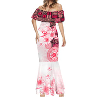 Fiji Mermaid Dress Masi Tapa Pattern Red LT05 - Polynesian Pride