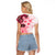 Fiji Raglan Cropped T Shirt Masi Tapa Pattern Red LT05 - Polynesian Pride
