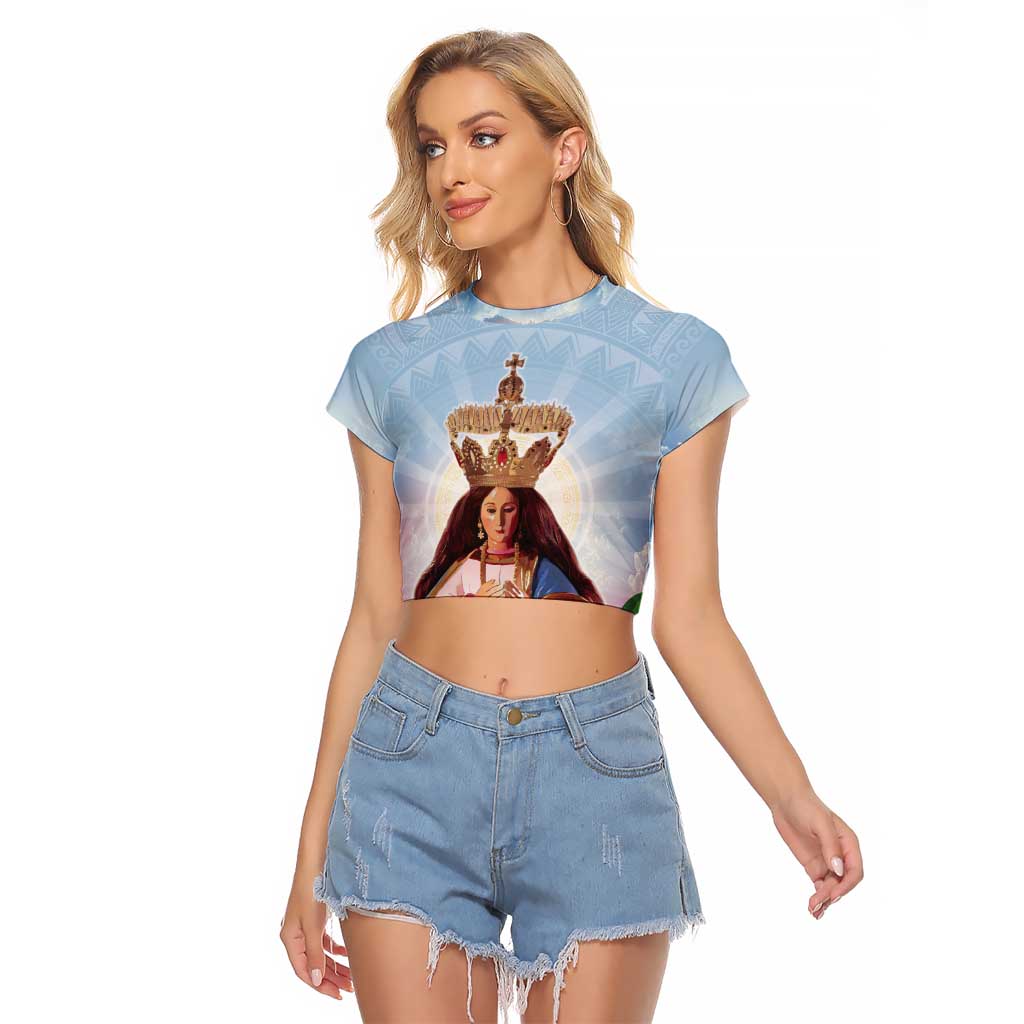 Guam Patroness Raglan Cropped T Shirt The Legend Santa Marian Kamalen LT05 Female Blue - Polynesian Pride