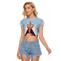 Guam Patroness Raglan Cropped T Shirt The Legend Santa Marian Kamalen LT05 Female Blue - Polynesian Pride