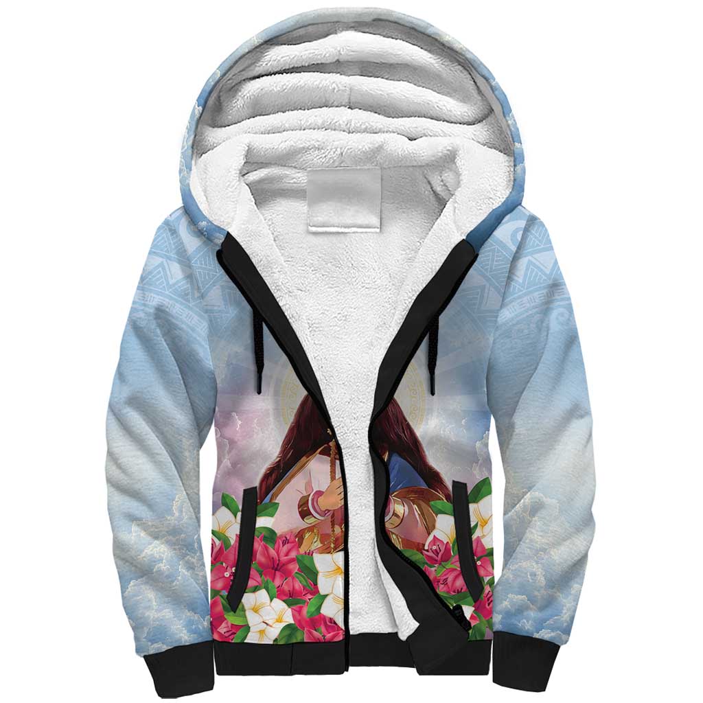 Guam Patroness Sherpa Hoodie The Legend Santa Marian Kamalen LT05 Unisex Blue - Polynesian Pride