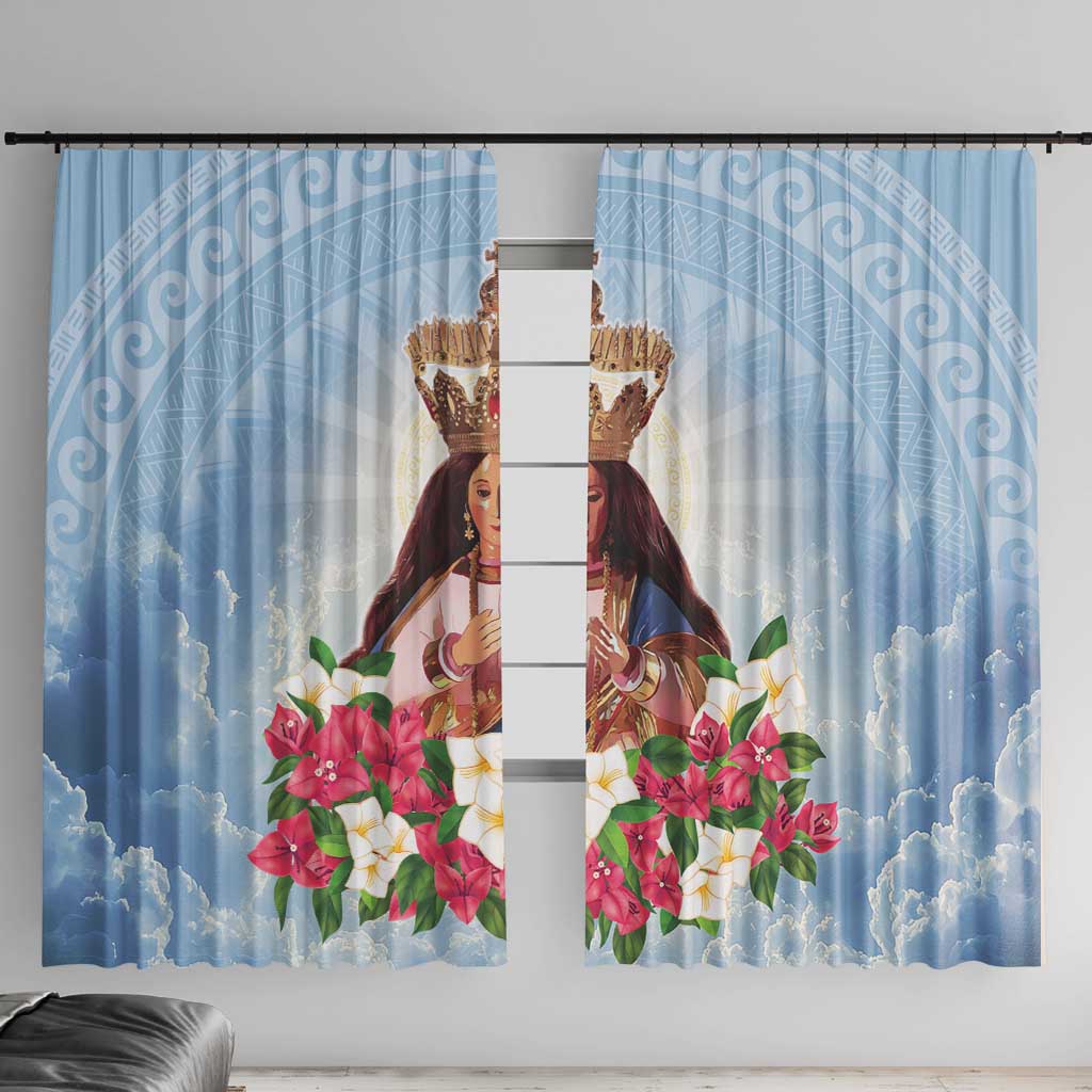 Guam Patroness Window Curtain The Legend Santa Marian Kamalen LT05 With Hooks Blue - Polynesian Pride