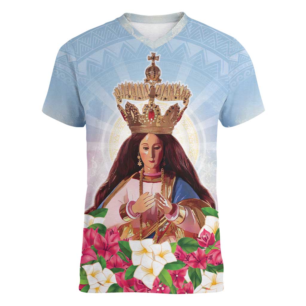 Guam Patroness Women V-Neck T-Shirt The Legend Santa Marian Kamalen