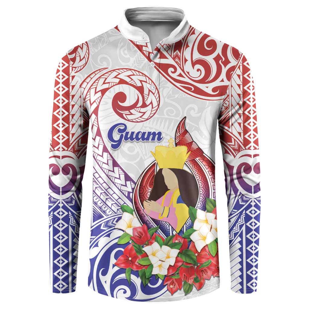 Happy Guam Santa Marian Kamalen Day Button Sweatshirt LT05 White - Polynesian Pride