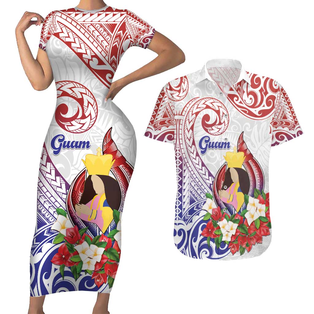 Happy Guam Santa Marian Kamalen Day Couples Matching Short Sleeve Bodycon Dress and Hawaiian Shirt