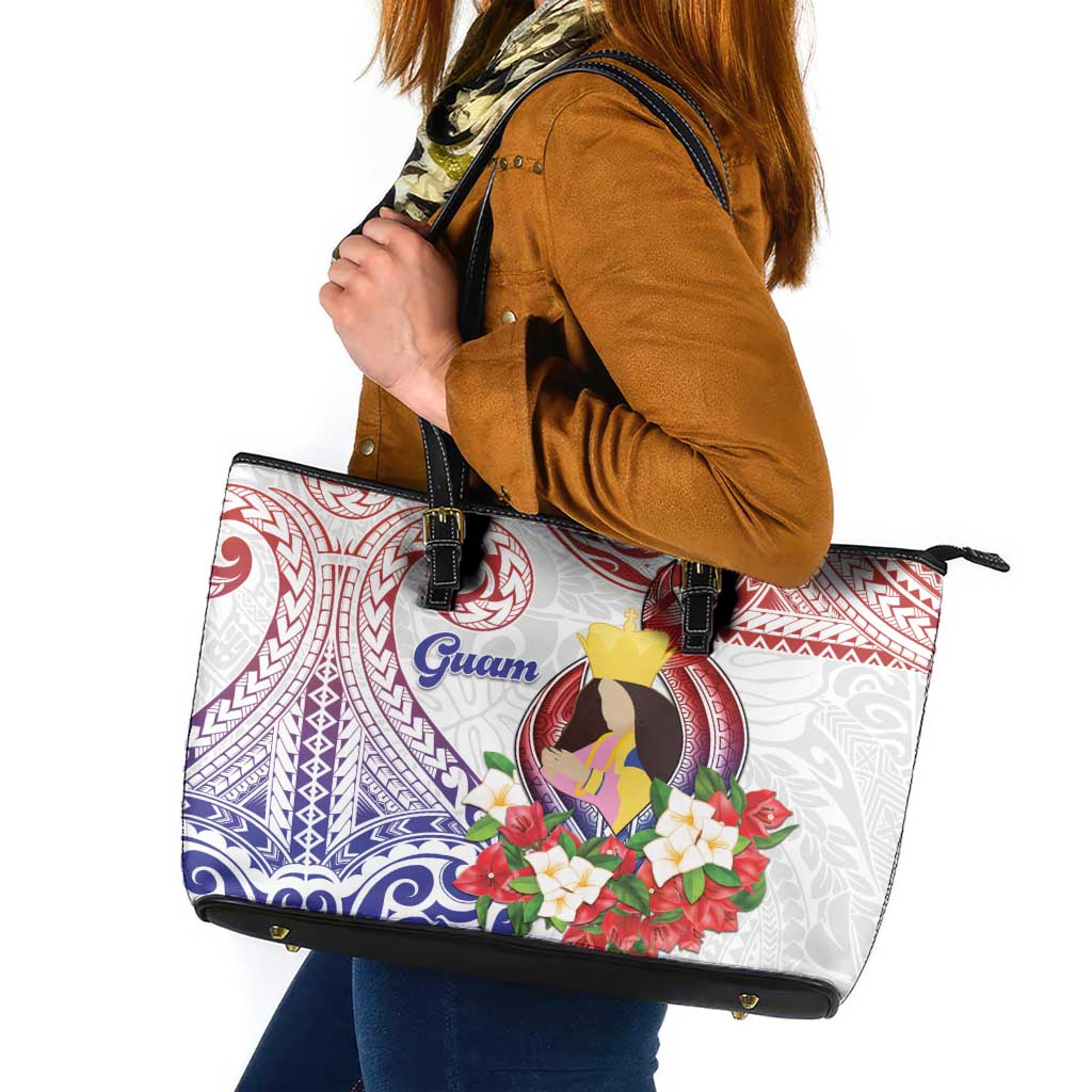 Happy Guam Santa Marian Kamalen Day Leather Tote Bag LT05 White - Polynesian Pride