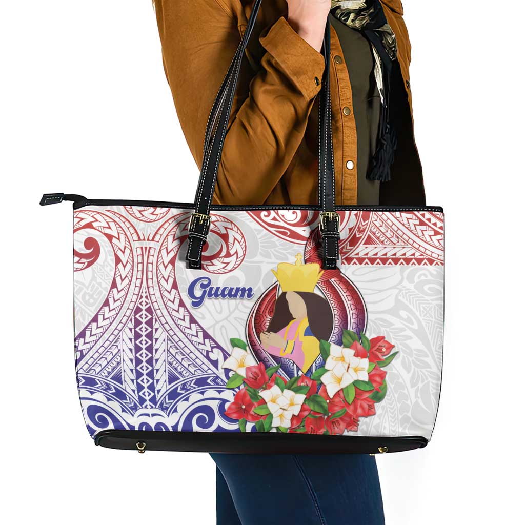 Happy Guam Santa Marian Kamalen Day Leather Tote Bag LT05 - Polynesian Pride