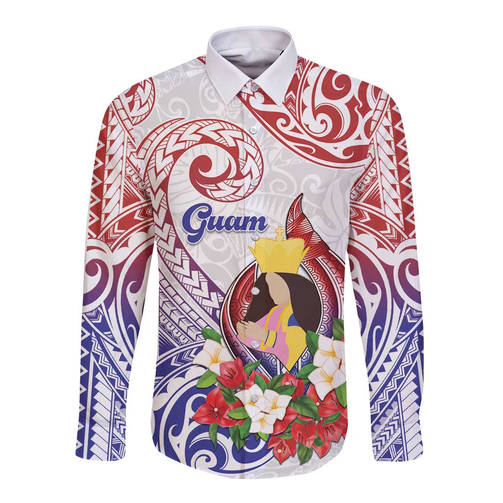 Happy Guam Santa Marian Kamalen Day Long Sleeve Button Shirt