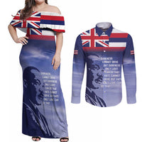 Hawaii MLK Day Couples Matching Off Shoulder Maxi Dress and Long Sleeve Button Shirt LT05 Blue - Polynesian Pride