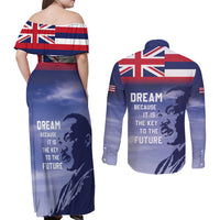 Hawaii MLK Day Couples Matching Off Shoulder Maxi Dress and Long Sleeve Button Shirt LT05 - Polynesian Pride