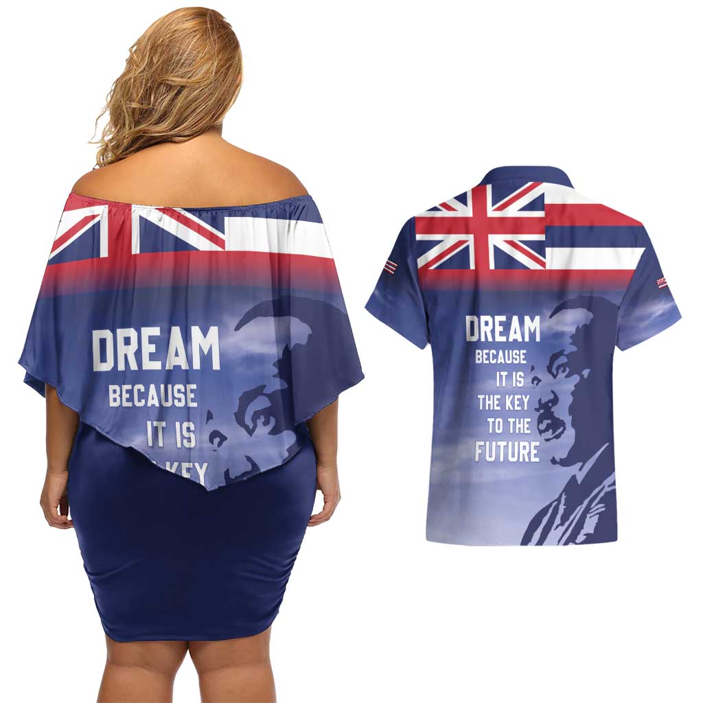 Hawaii MLK Day Couples Matching Off Shoulder Short Dress and Hawaiian Shirt LT05 - Polynesian Pride