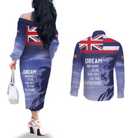 Hawaii MLK Day Couples Matching Off The Shoulder Long Sleeve Dress and Long Sleeve Button Shirt LT05 - Polynesian Pride