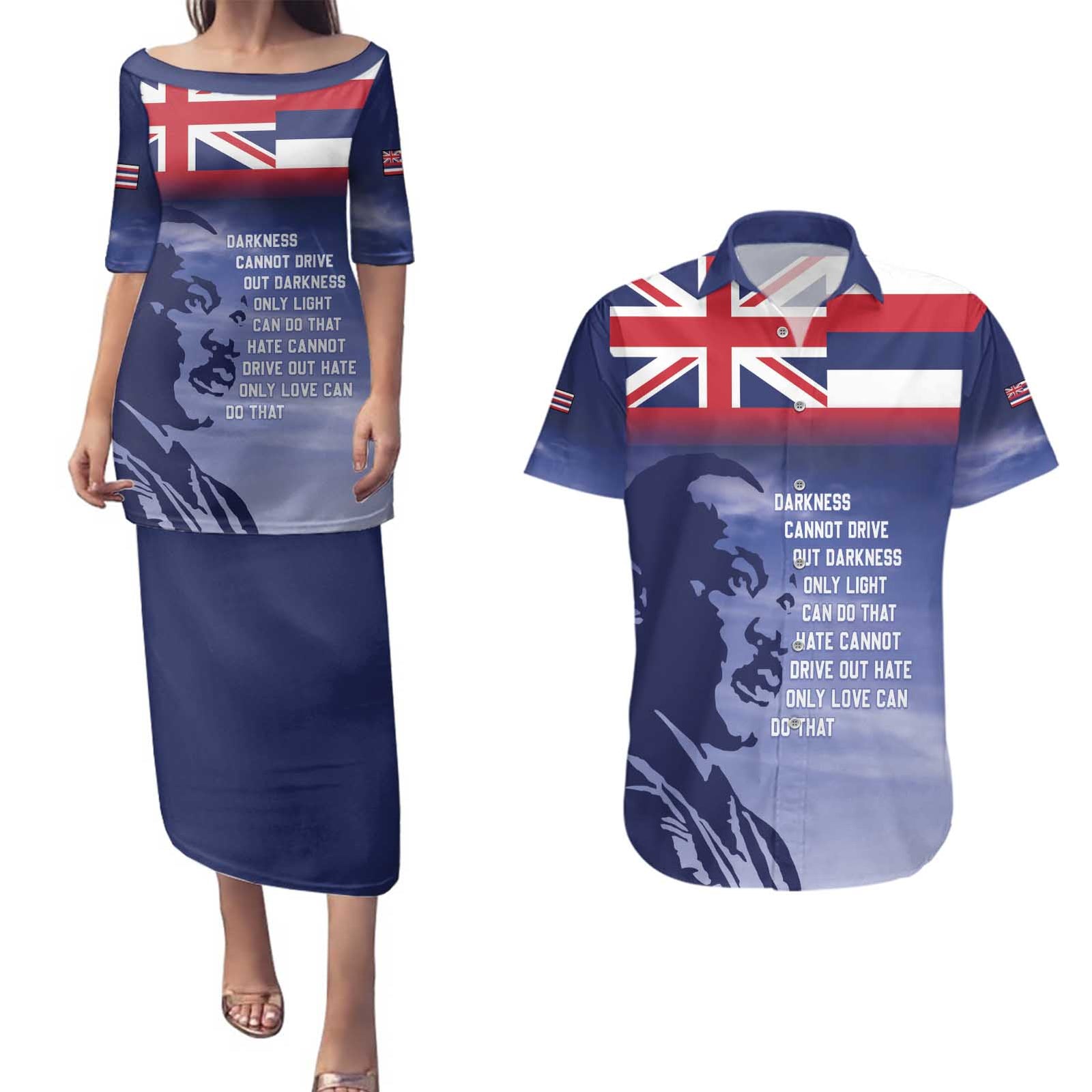 Hawaii MLK Day Couples Matching Puletasi and Hawaiian Shirt LT05 Blue - Polynesian Pride