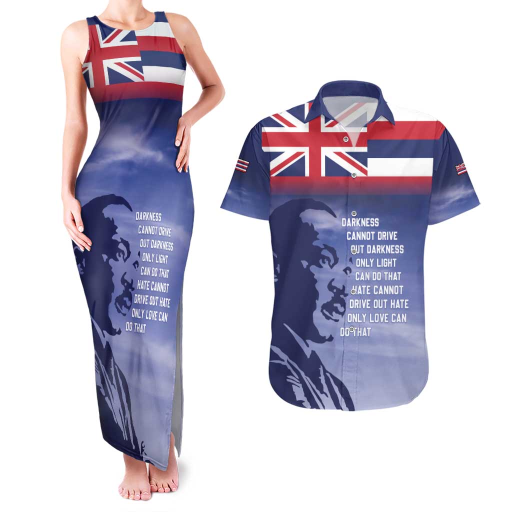 Hawaii MLK Day Couples Matching Tank Maxi Dress and Hawaiian Shirt LT05 Blue - Polynesian Pride
