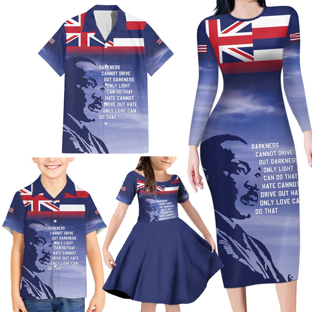 Hawaii MLK Day Family Matching Long Sleeve Bodycon Dress and Hawaiian Shirt