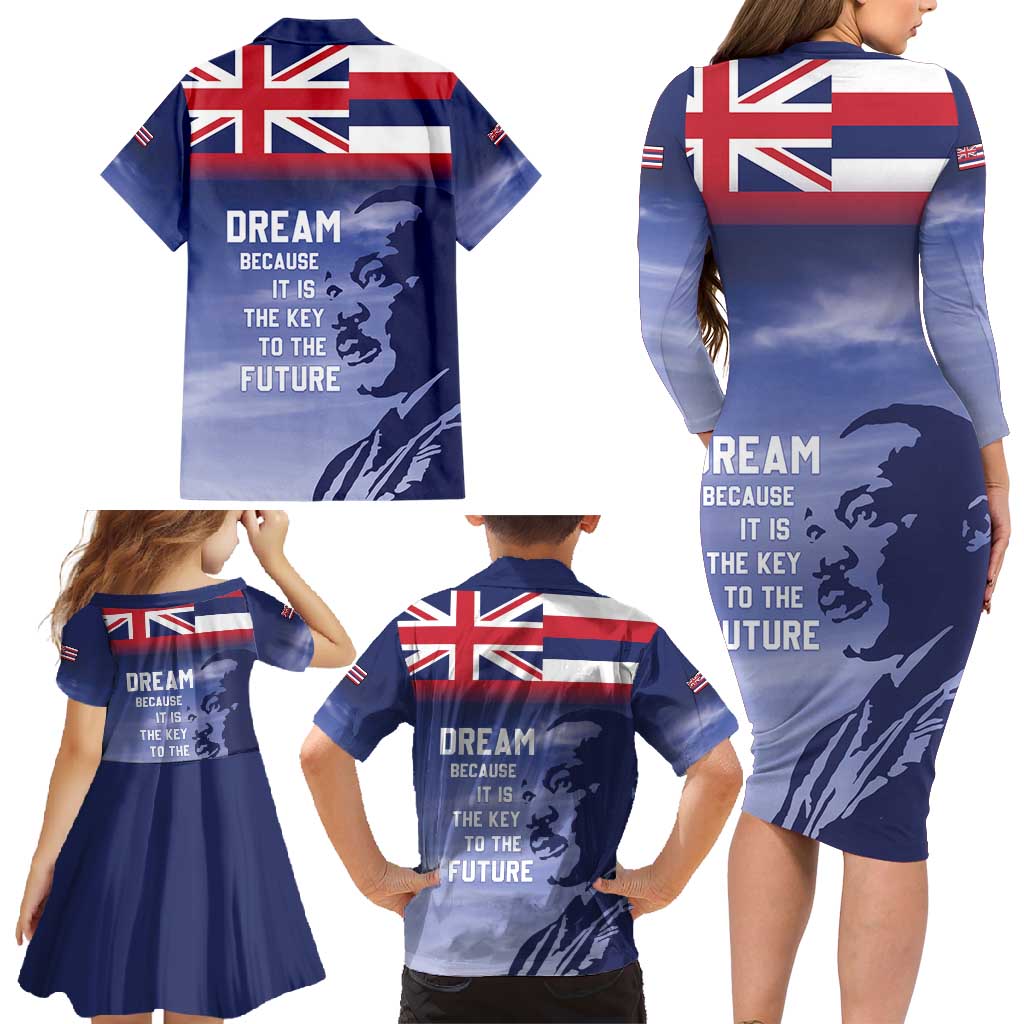 Hawaii MLK Day Family Matching Long Sleeve Bodycon Dress and Hawaiian Shirt