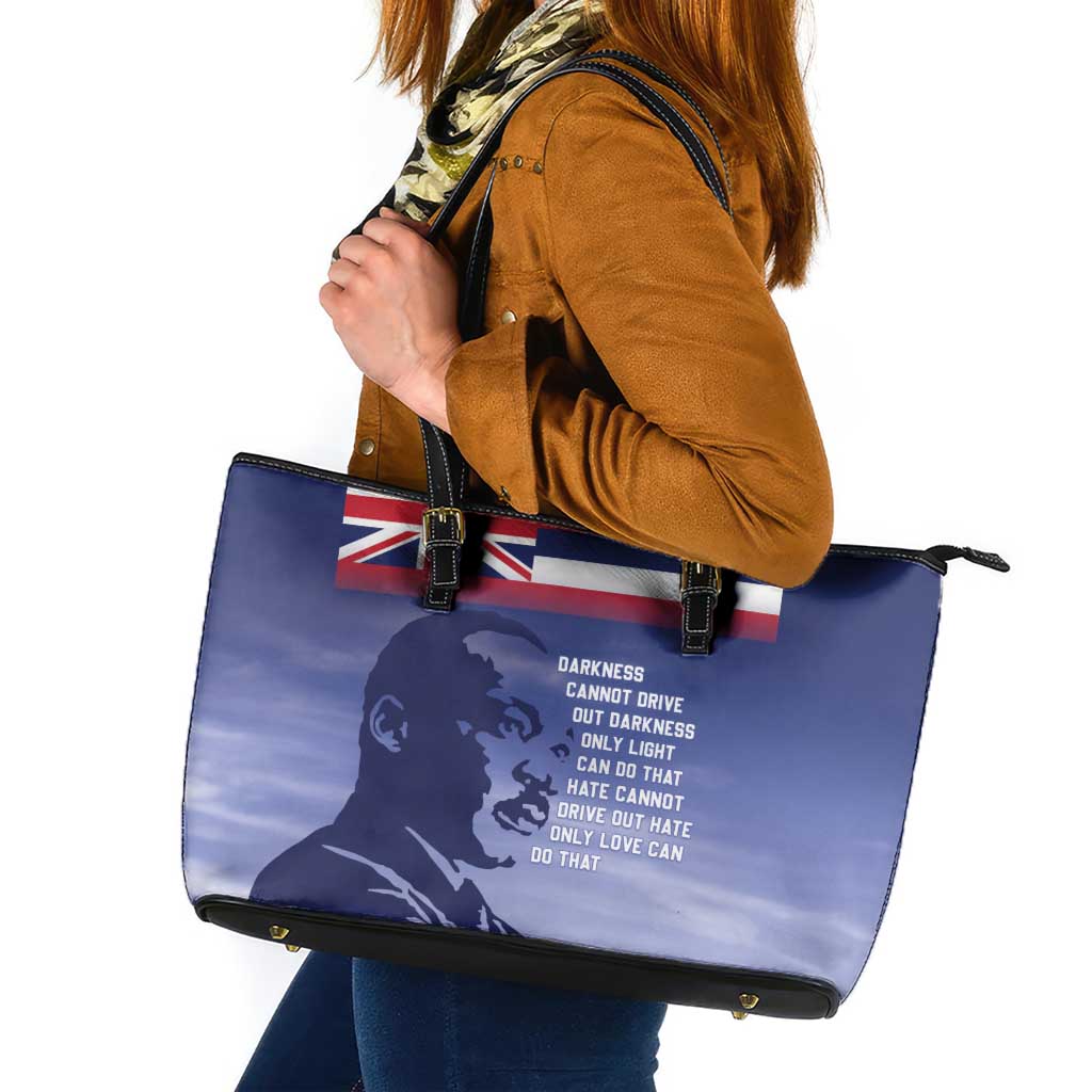 Hawaii MLK Day Leather Tote Bag LT05 Blue - Polynesian Pride