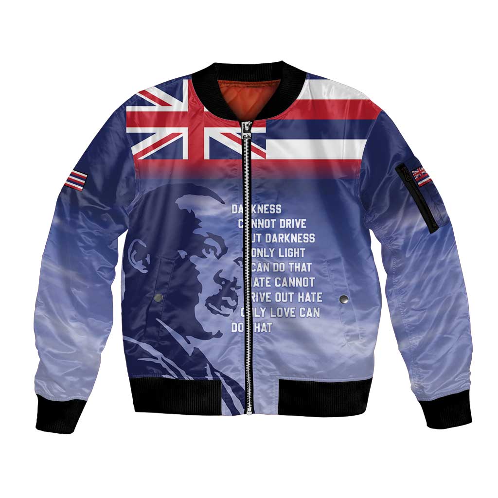 Hawaii MLK Day Sleeve Zip Bomber Jacket LT05 Unisex Blue - Polynesian Pride