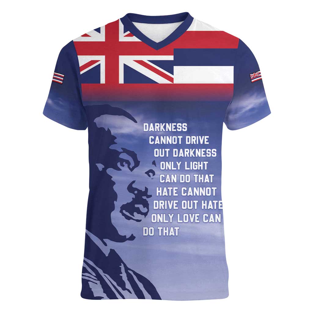 Hawaii MLK Day Women V-Neck T-Shirt LT05 Female Blue - Polynesian Pride