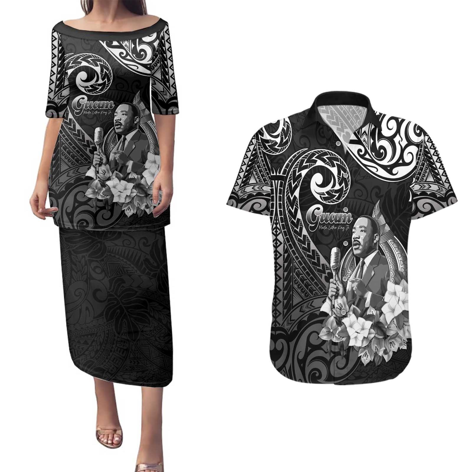 Guam MLK Day Couples Matching Puletasi and Hawaiian Shirt The Legacy Of MLK LT05 Black - Polynesian Pride