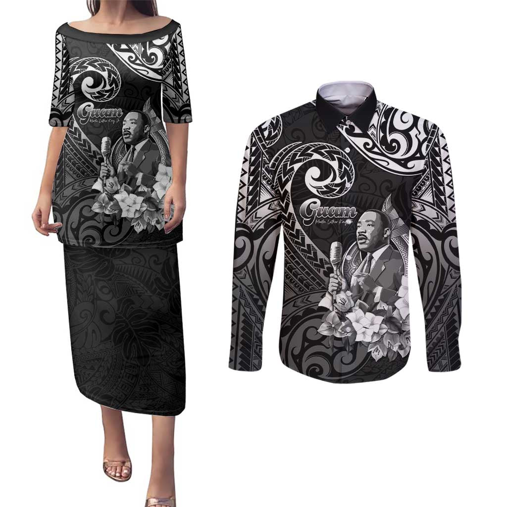 Guam MLK Day Couples Matching Puletasi and Long Sleeve Button Shirt The Legacy Of MLK LT05 Black - Polynesian Pride