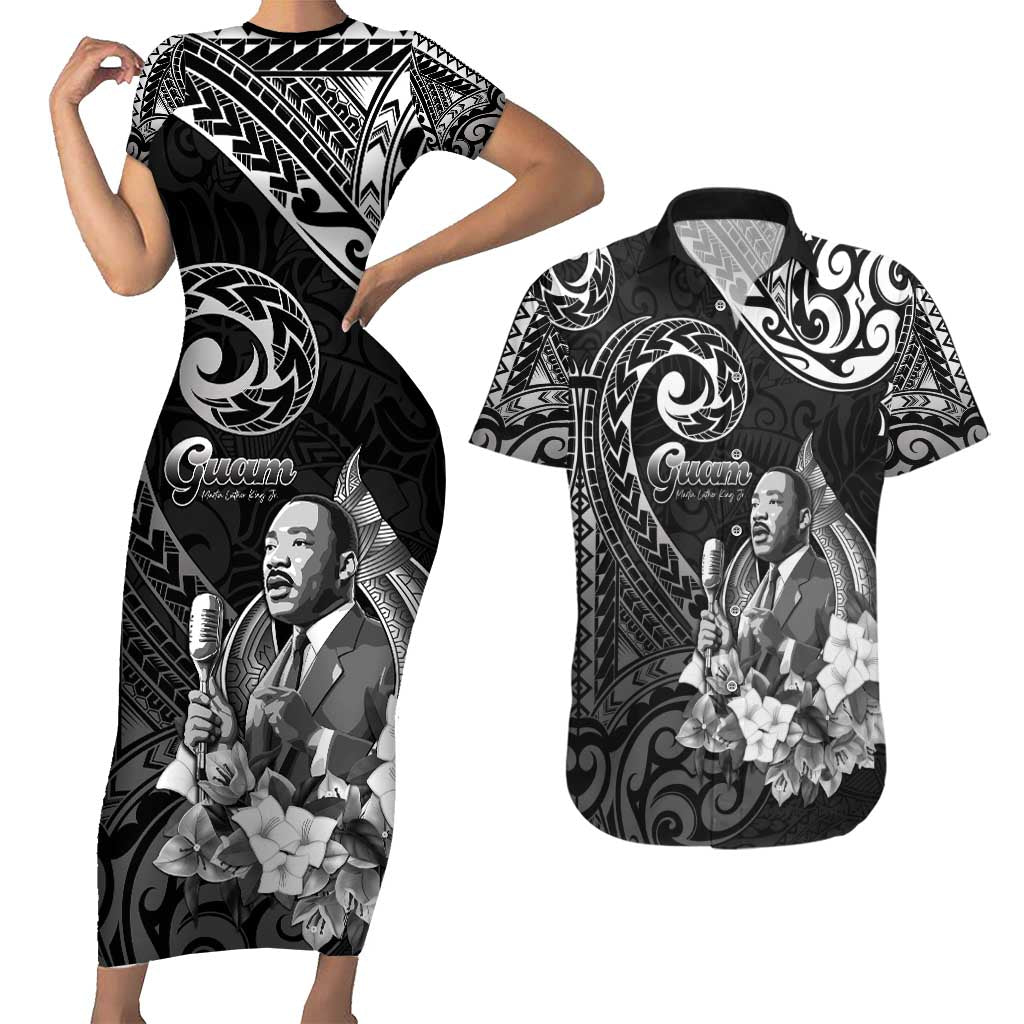 Guam MLK Day Couples Matching Short Sleeve Bodycon Dress and Hawaiian Shirt The Legacy Of MLK LT05 Black - Polynesian Pride