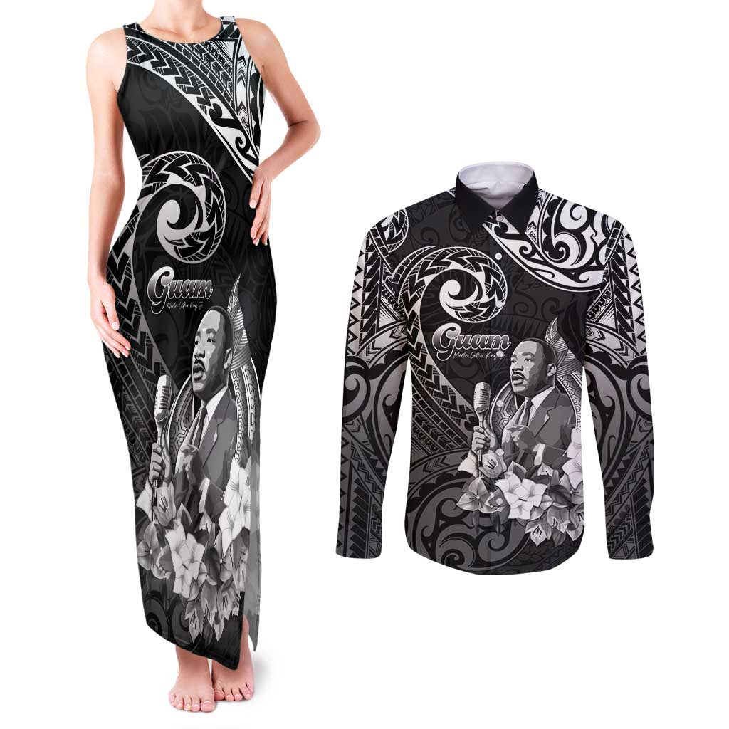 Guam MLK Day Couples Matching Tank Maxi Dress and Long Sleeve Button Shirt The Legacy Of MLK LT05 Black - Polynesian Pride