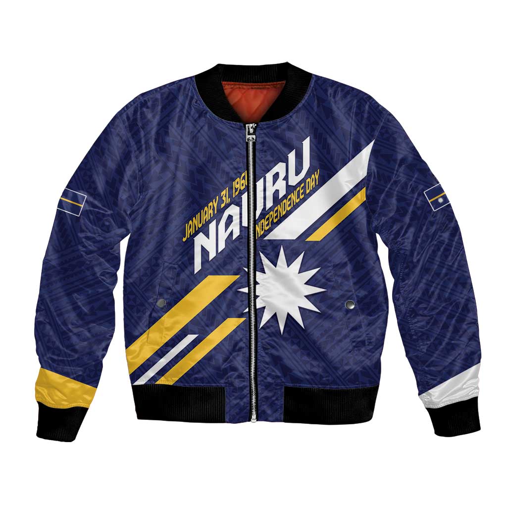 Personalised Happy Nauru Independence Day Bomber Jacket Polynesian Pattern LT05 Unisex Blue - Polynesian Pride