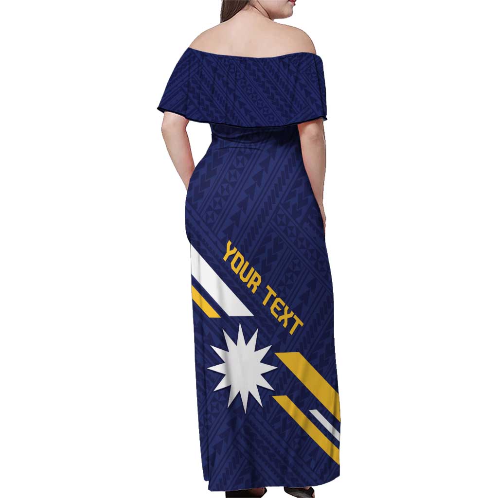 Personalised Happy Nauru Independence Day Family Matching Off Shoulder Maxi Dress and Hawaiian Shirt Polynesian Pattern