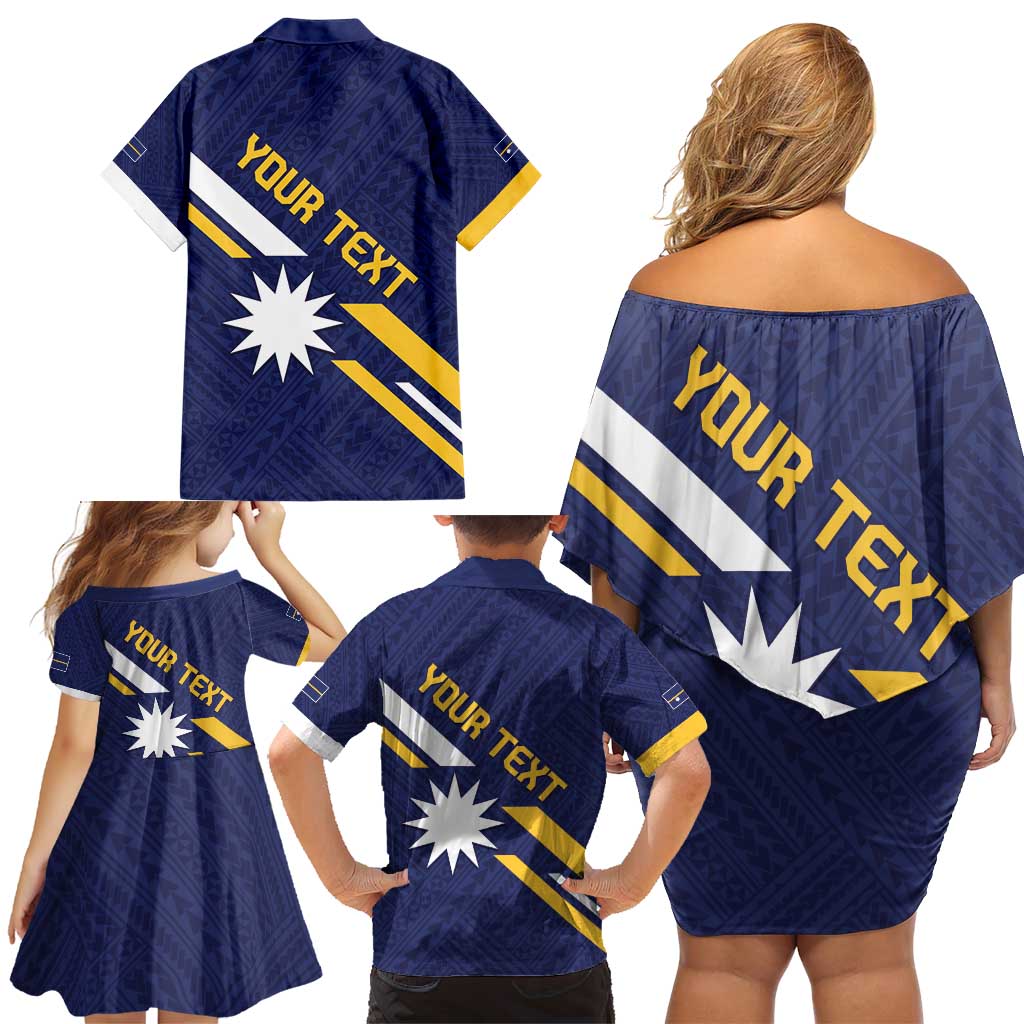 Personalised Happy Nauru Independence Day Family Matching Off Shoulder Short Dress and Hawaiian Shirt Polynesian Pattern
