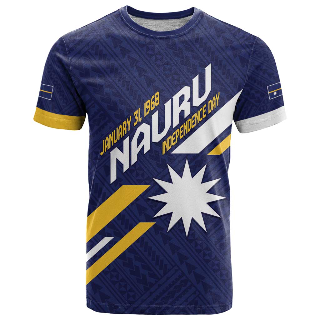 Personalised Happy Nauru Independence Day T Shirt Polynesian Pattern LT05 Blue - Polynesian Pride