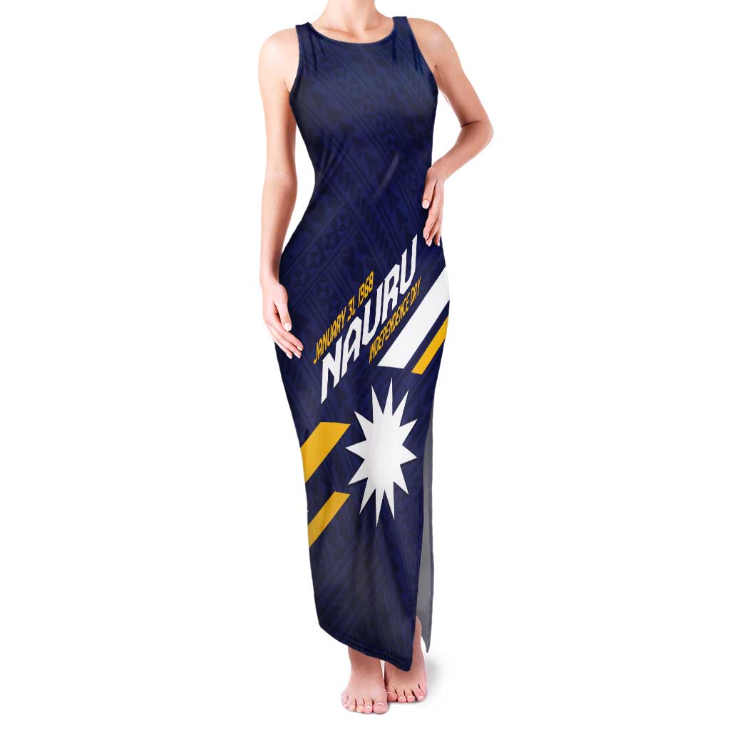 Personalised Happy Nauru Independence Day Tank Maxi Dress Polynesian Pattern