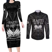 Haiti 1804 Couples Matching Long Sleeve Bodycon Dress and Long Sleeve Button Shirt Polynesian Silver Neg Maron LT05 Silver - Polynesian Pride