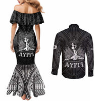 Haiti 1804 Couples Matching Mermaid Dress and Long Sleeve Button Shirt Polynesian Silver Neg Maron LT05 - Polynesian Pride