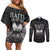 Haiti 1804 Couples Matching Off Shoulder Short Dress and Long Sleeve Button Shirt Polynesian Silver Neg Maron
