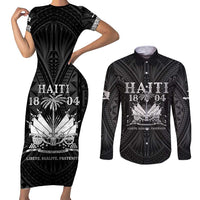 Haiti 1804 Couples Matching Short Sleeve Bodycon Dress and Long Sleeve Button Shirt Polynesian Silver Neg Maron LT05 Silver - Polynesian Pride