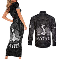 Haiti 1804 Couples Matching Short Sleeve Bodycon Dress and Long Sleeve Button Shirt Polynesian Silver Neg Maron LT05 - Polynesian Pride
