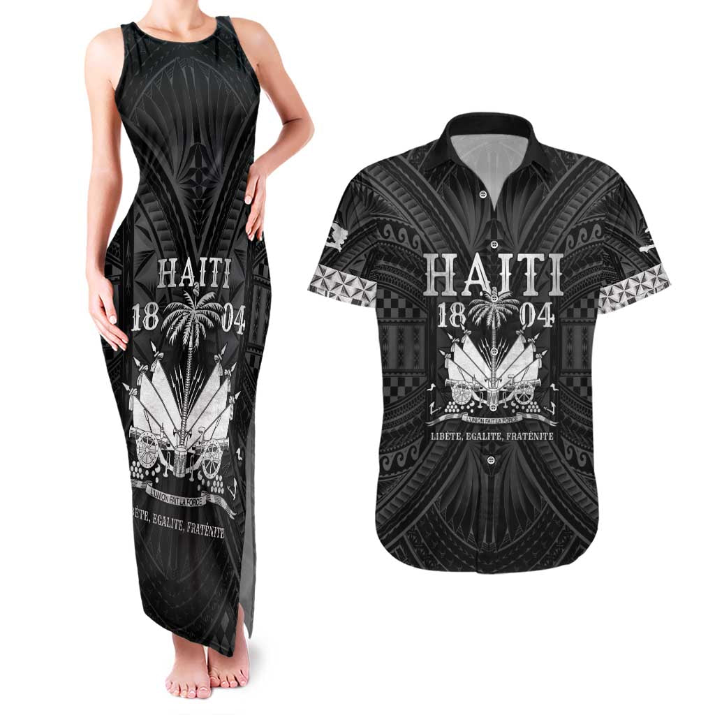 Haiti 1804 Couples Matching Tank Maxi Dress and Hawaiian Shirt Polynesian Silver Neg Maron LT05 Silver - Polynesian Pride