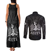 Haiti 1804 Couples Matching Tank Maxi Dress and Long Sleeve Button Shirt Polynesian Silver Neg Maron LT05 - Polynesian Pride