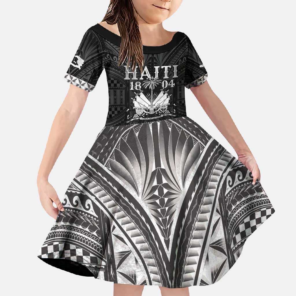 Haiti 1804 Family Matching Long Sleeve Bodycon Dress and Hawaiian Shirt Polynesian Silver Neg Maron