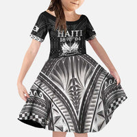 Haiti 1804 Family Matching Short Sleeve Bodycon Dress and Hawaiian Shirt Polynesian Silver Neg Maron